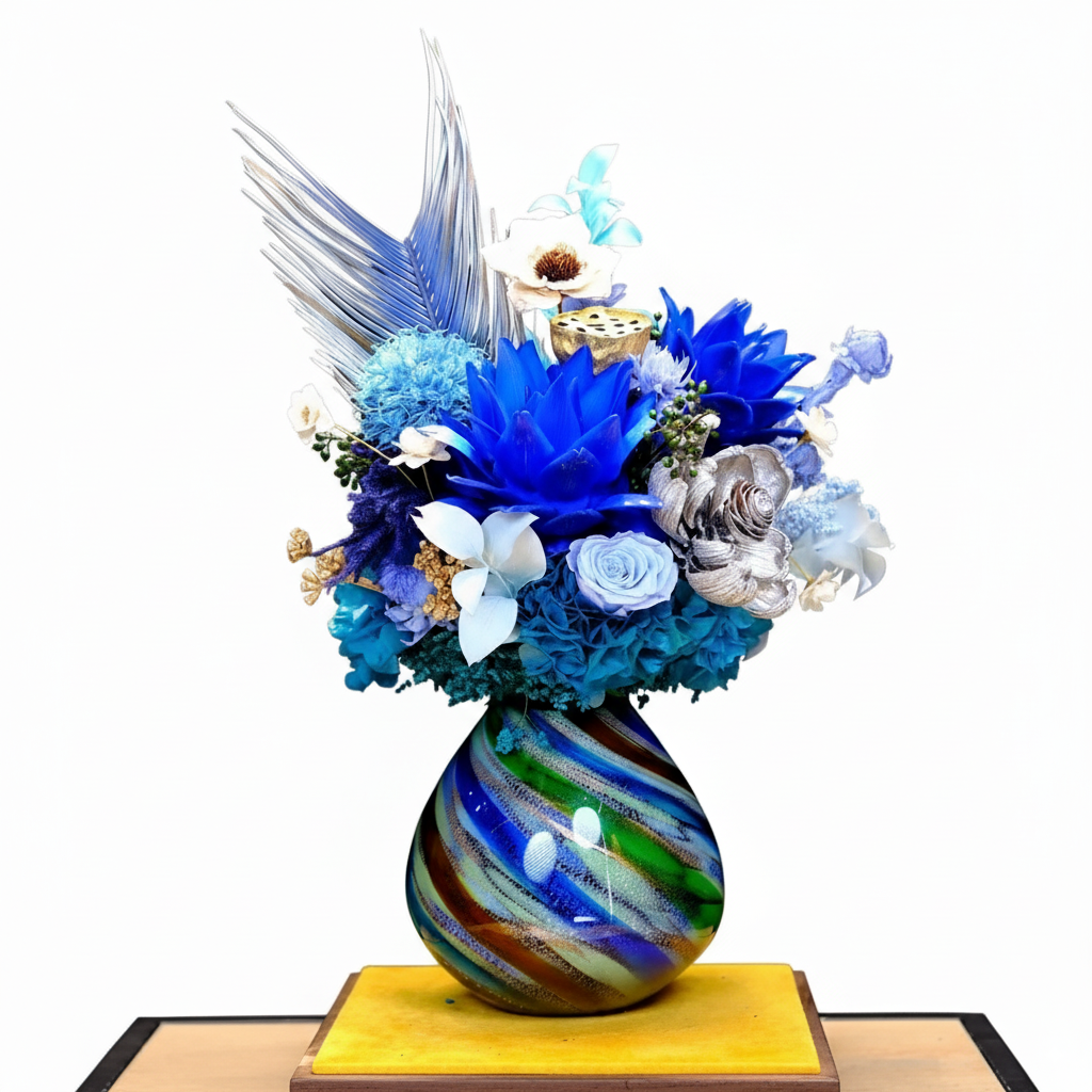 Cobalt Hydrangea & Rose Arrangement — Preserved Flowers