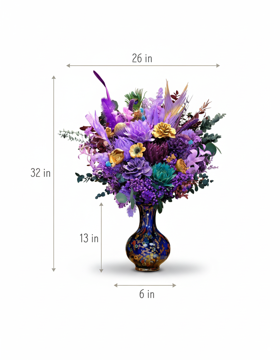 Violet Peony & Succulent Nocturne — Preserved Flowers